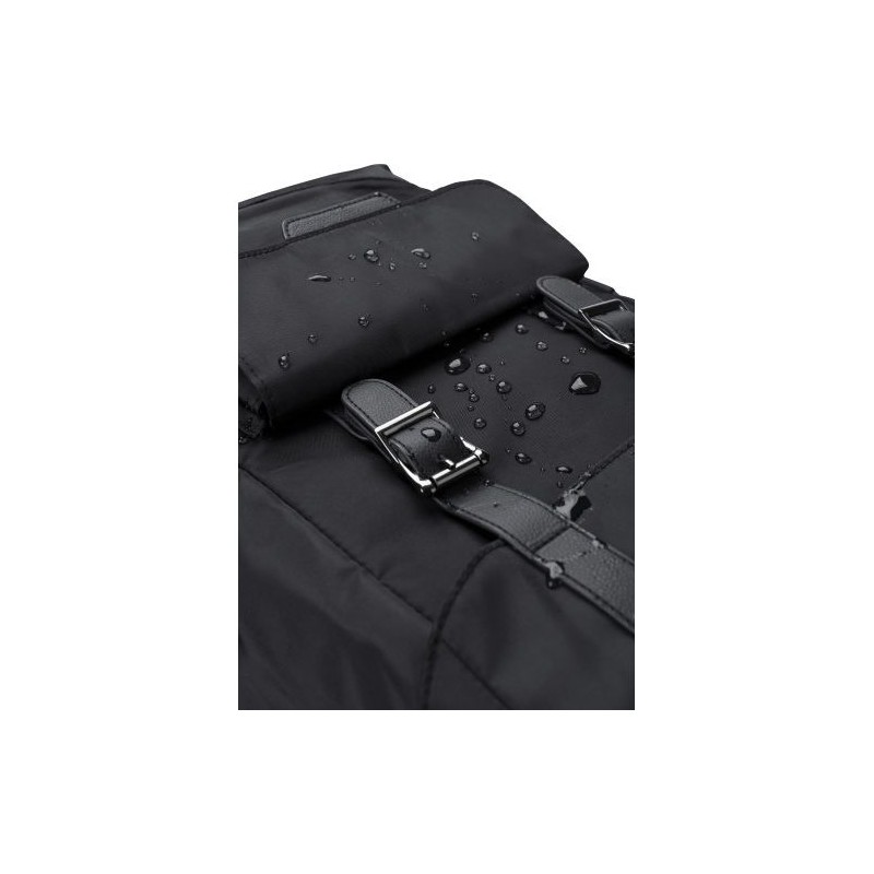 Sac à dos  en polyester rPET avec rabat Marlowe Matières : cuir Couleurs : noir objet promotionnel éco-responsable