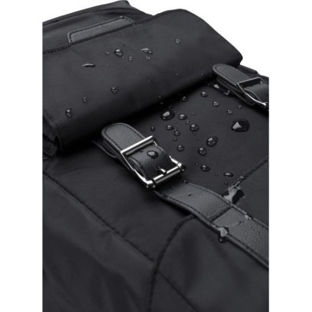 Sac à dos  en polyester rPET avec rabat Marlowe Matières : cuir Couleurs : noir objet promotionnel éco-responsable