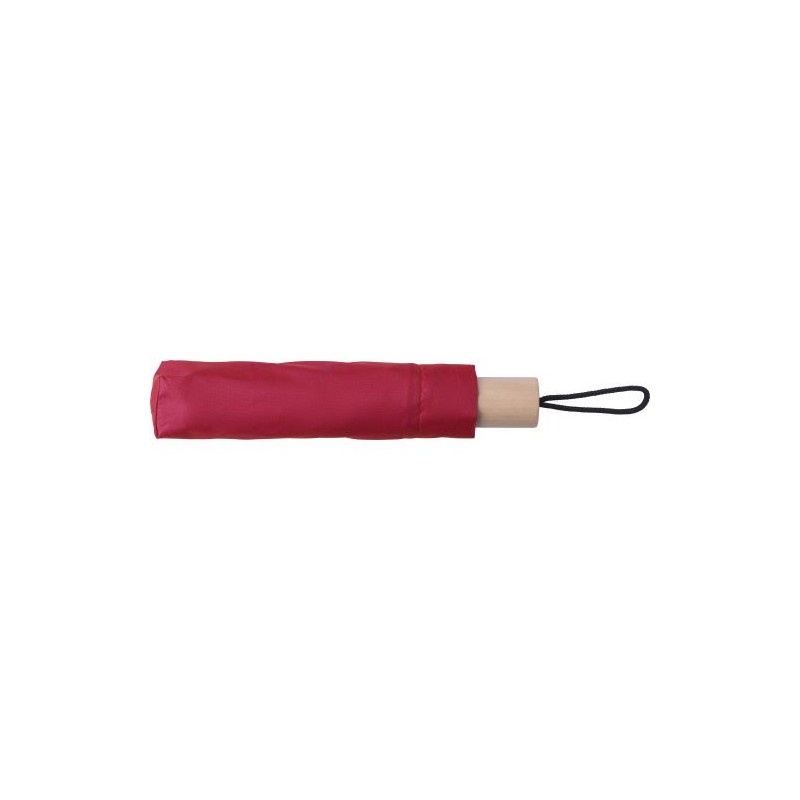 Parapluie pliable personnalisé en polyester - Brooklyn Matières : bois Couleurs : rouge goodies publicitaire événementiel