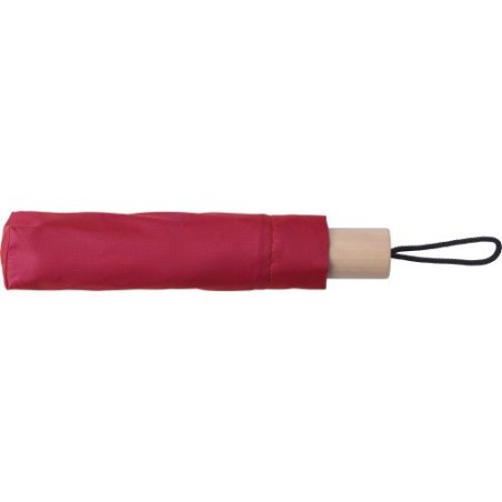 Parapluie pliable personnalisé en polyester - Brooklyn Matières : bois Couleurs : rouge goodies publicitaire événementiel