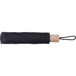 Parapluie pliable personnalisé en polyester - Brooklyn Matières : bois Couleurs : noir cadeau entreprise pas cher