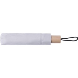 Parapluie pliable personnalisé en polyester - Brooklyn Matières : bois Couleurs : blanc marquage laser ultra précis