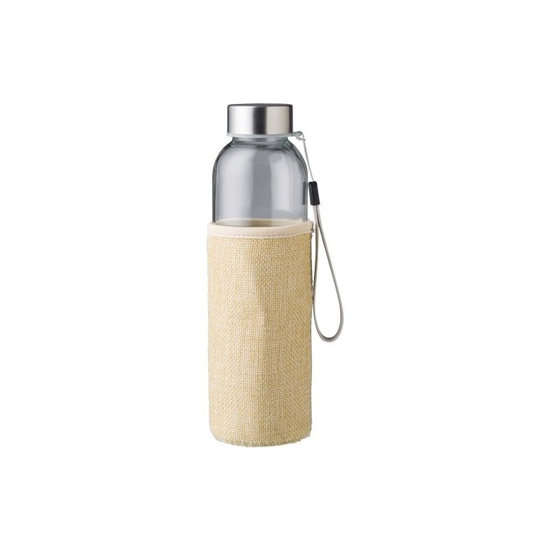 Gourde  en verre de 500 ml avec housse en jute - Kaydence Matières : silicone Couleurs : brun personnalisable avec votre logo