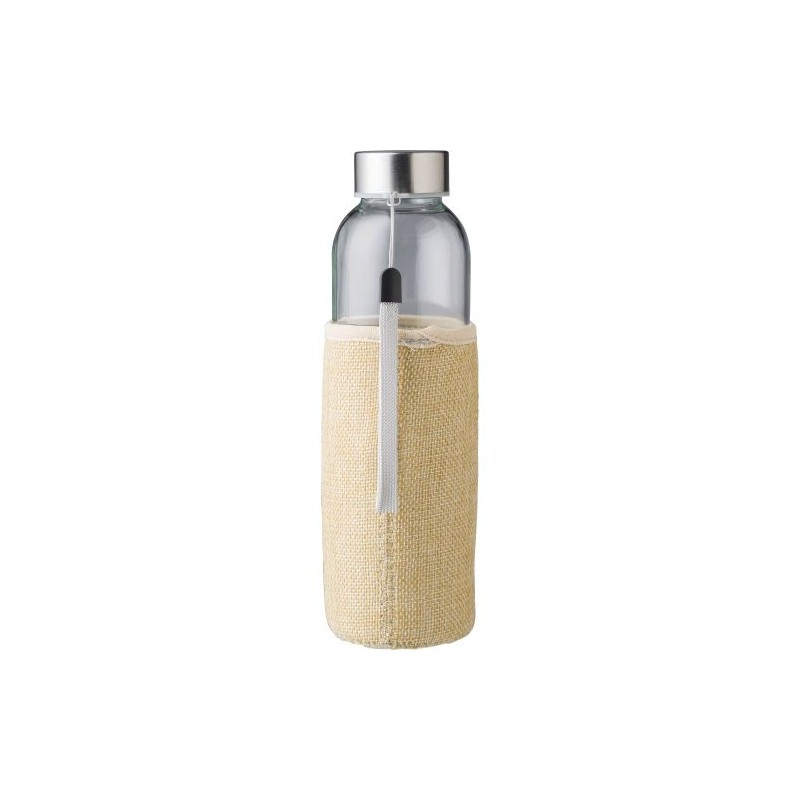 Gourde  en verre de 500 ml avec housse en jute - Kaydence Matières : silicone Couleurs : brun cadeau entreprise pas cher