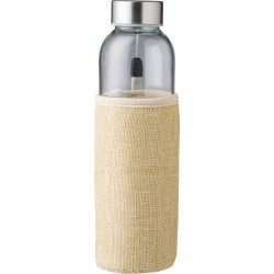 Gourde  en verre de 500 ml avec housse en jute - Kaydence Matières : silicone Couleurs : brun goodies publicitaire événementiel