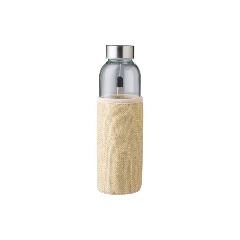Gourde  en verre de 500 ml avec housse en jute - Kaydence Matières : silicone Couleurs : brun goodies publicitaire événementiel