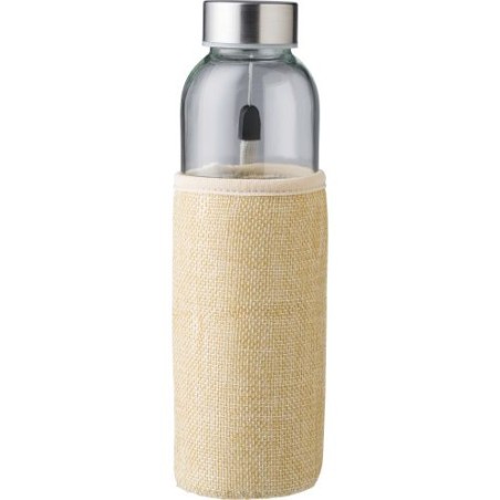 Gourde  en verre de 500 ml avec housse en jute - Kaydence Matières : silicone Couleurs : brun goodies publicitaire événementiel
