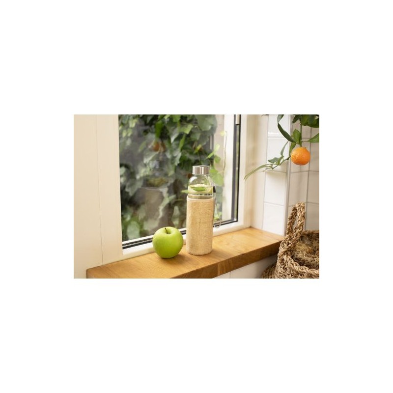 Gourde  en verre de 500 ml avec housse en jute - Kaydence Matières : silicone Couleurs : brun impression haute définition