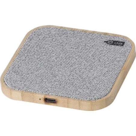 Chargeur  à induction en bambou - Moses Matières : bambou Couleurs : gris personnalisable avec votre logo
