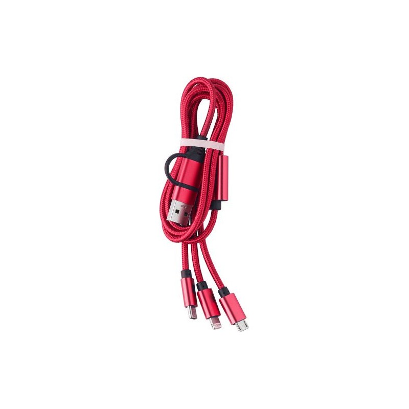 Câble de charge personnalisé indispensable - Leif pas cher Matières : métal Couleurs : rouge cadeau entreprise pas cher