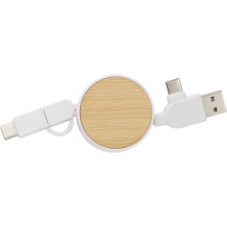 Câble extensible personnalisé en ABS de charge Jared Matières : bambou Couleurs : blanc marquage laser ultra précis