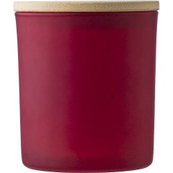 Bougie personnalisable en verre - Lucas Matières : bambou Couleurs : rouge goodies publicitaire événementiel