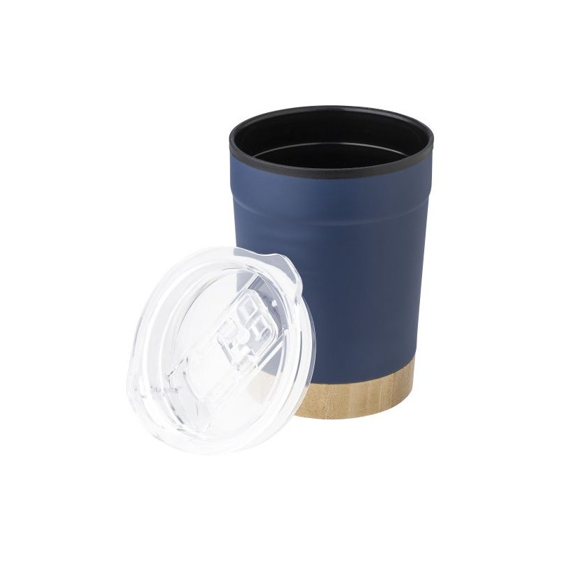 Mug personnalisé en acier inoxydable - Sophia Matières : bambou Couleurs : bleu marine goodies publicitaire événementiel