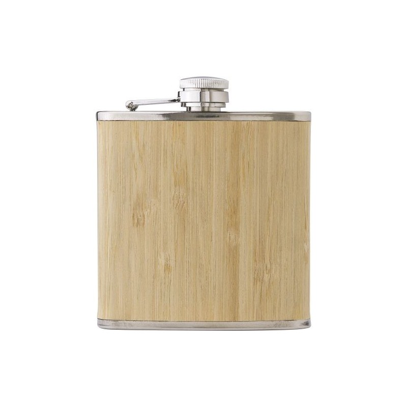 Flasque personnalisée en acier inoxydable et bambou - Hayden Matières : bois Couleurs : brun personnalisable avec votre logo