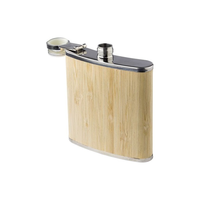 Flasque personnalisée en acier inoxydable et bambou - Hayden Matières : bois Couleurs : brun cadeau entreprise pas cher
