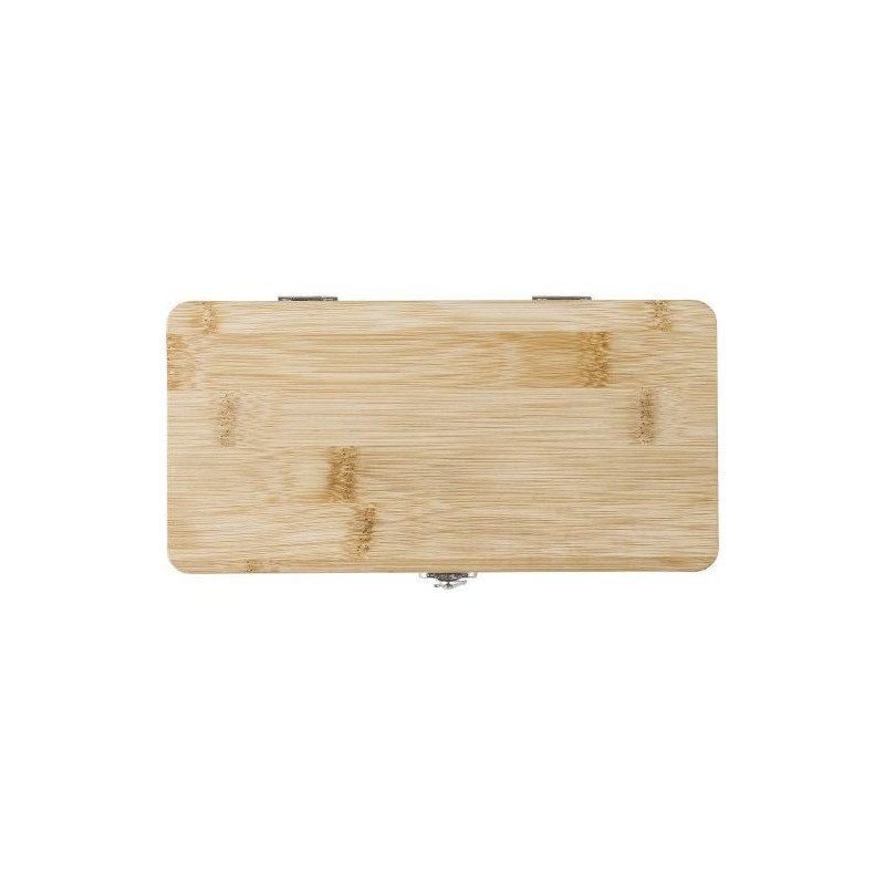 Boîte à outils  de 27 pièces en bambou Elmar Matières : acier inoxydable Couleurs : brun personnalisable avec votre logo