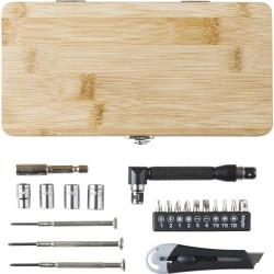 Boîte à outils  de 27 pièces en bambou Elmar Matières : acier inoxydable Couleurs : brun goodies publicitaire événementiel