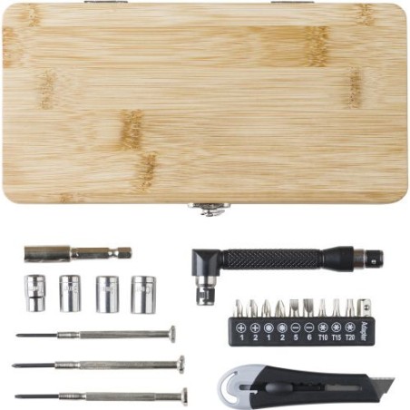 Boîte à outils  de 27 pièces en bambou Elmar Matières : acier inoxydable Couleurs : brun goodies publicitaire événementiel