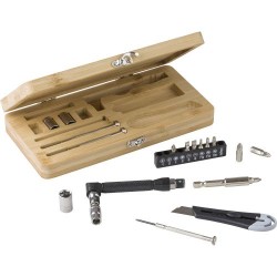 Boîte à outils  de 27 pièces en bambou Elmar Matières : acier inoxydable Couleurs : brun impression haute définition