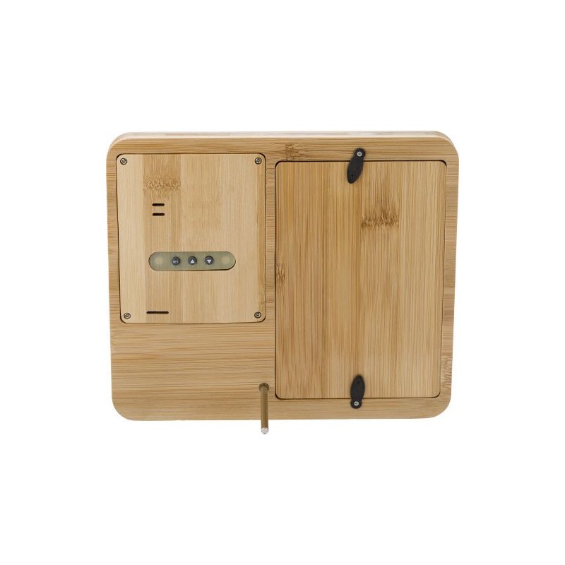 Station météo multifonctionnelle personnalisée en bambou - Colton Matières : caoutchouc Couleurs : brun personnalisable avec vot