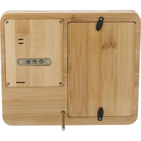 Station météo multifonctionnelle personnalisée en bambou - Colton Matières : caoutchouc Couleurs : brun personnalisable avec vot
