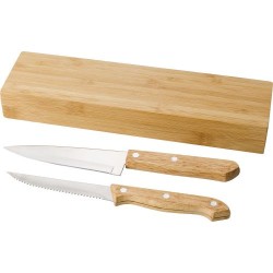 Ensemble de 2 couteaux personnalisés en bambou - Tony Matières : bambou Couleurs : brun marquage laser ultra précis