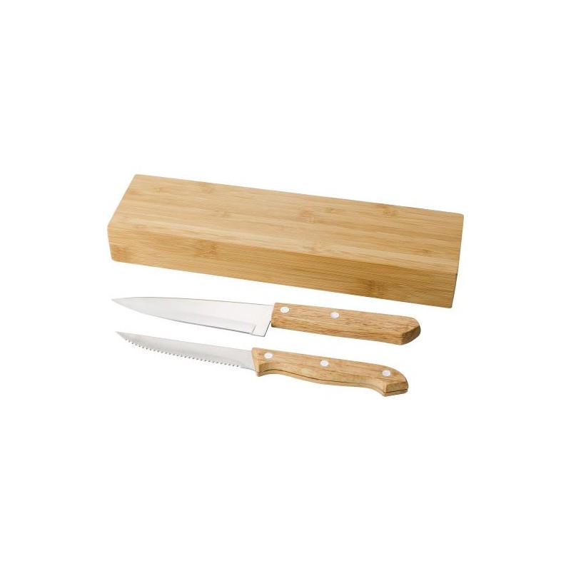 Ensemble de 2 couteaux personnalisés en bambou - Tony Matières : bambou Couleurs : brun marquage laser ultra précis