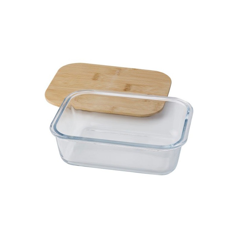 Lunch box personnalisée en verre - Nicole, idéale pour vos repas Matières : bambou Couleurs : brun cadeau entreprise pas cher