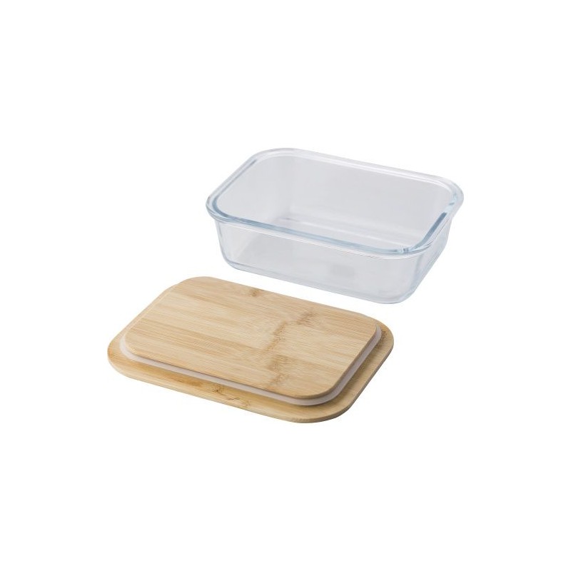 Lunch box personnalisée en verre - Nicole, idéale pour vos repas Matières : bambou Couleurs : brun goodies publicitaire événemen