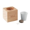 Pot en bois personnalisé avec graine de menthe MENTA Matières : bois Couleurs : bois personnalisable avec votre logo