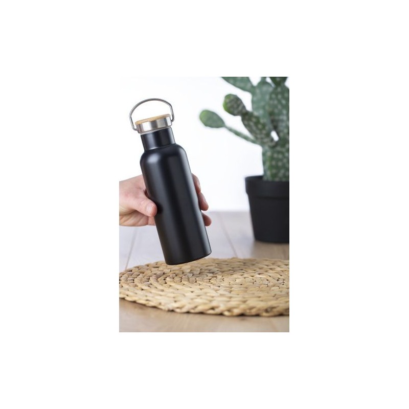 Bouteille isotherme  500 ml en acier inoxydable - Odette Matières : bambou Couleurs : blanc impression haute définition