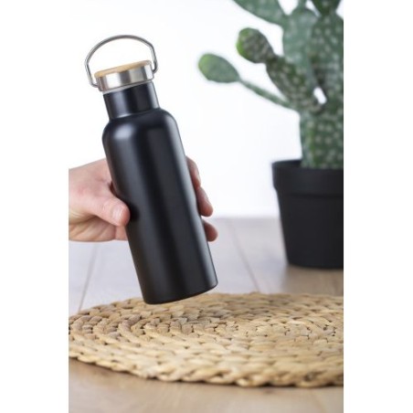Bouteille isotherme  500 ml en acier inoxydable - Odette Matières : bambou Couleurs : blanc impression haute définition