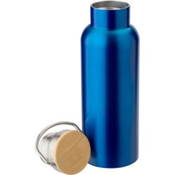 Bouteille isotherme  500 ml en acier inoxydable - Odette Matières : bambou Couleurs : blanc marquage couleur éclatante