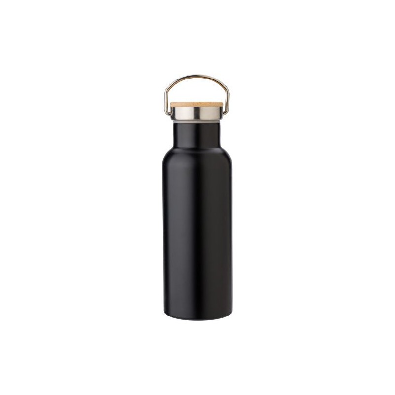 Bouteille isotherme  500 ml en acier inoxydable - Odette Matières : bambou Couleurs : noir cadeau entreprise pas cher