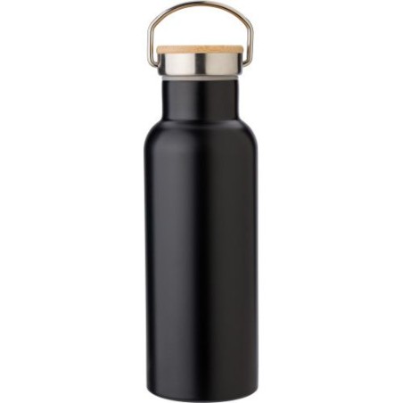 Bouteille isotherme  500 ml en acier inoxydable - Odette Matières : bambou Couleurs : noir cadeau entreprise pas cher