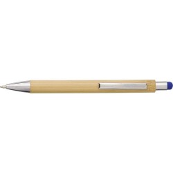 Stylo bille  en bambou et plastique - Claire Matières : bambou Couleurs : bleu impression haute définition