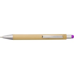 Stylo bille  en bambou et plastique - Claire Matières : bambou Couleurs : fuchsia marquage laser ultra précis