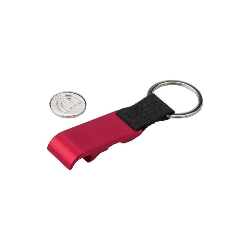 Porte-clés métal décapsuleur personnalisé pratique Lionel Matières : polyester Couleurs : bleu marquage laser ultra précis