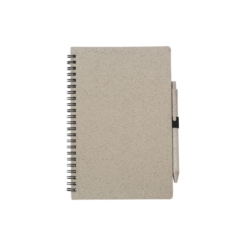 Carnet à spirale  en fibre de paille avec couverture en PP - Massimo Matières : papier Couleurs : brun personnalisable avec votr
