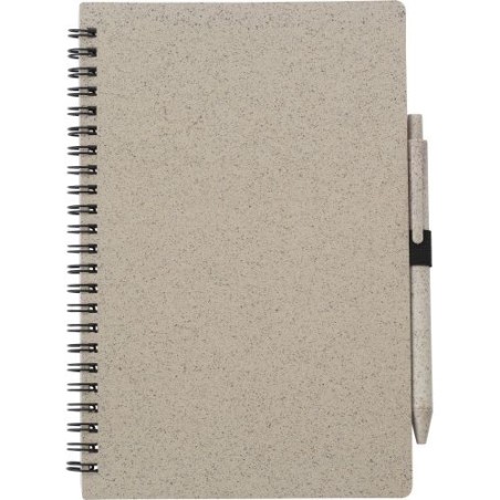 Carnet à spirale  en fibre de paille avec couverture en PP - Massimo Matières : papier Couleurs : brun personnalisable avec votr