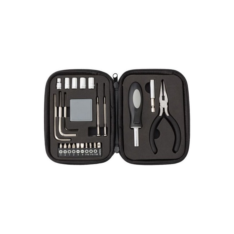 Boîte à outils  de 23 pièces dans un étui zippé en PU Lani Matières : polyester Couleurs : noir personnalisable avec votre logo