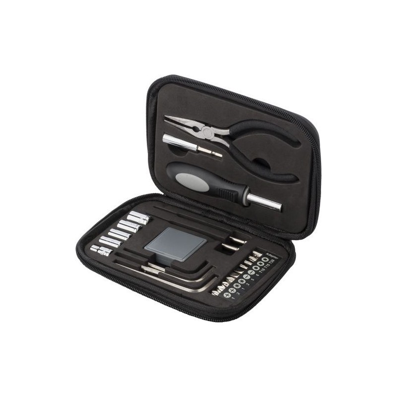 Boîte à outils  de 23 pièces dans un étui zippé en PU Lani Matières : polyester Couleurs : noir impression haute définition