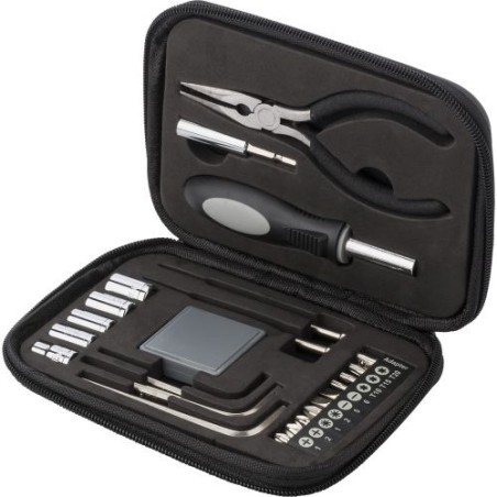Boîte à outils  de 23 pièces dans un étui zippé en PU Lani Matières : polyester Couleurs : noir impression haute définition