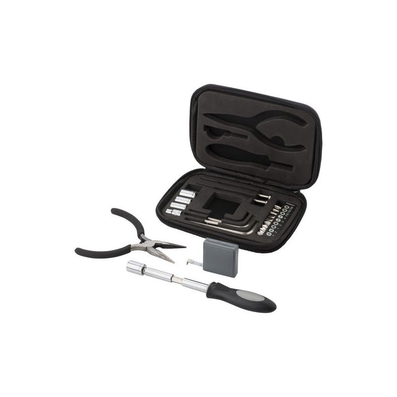 Boîte à outils  de 23 pièces dans un étui zippé en PU Lani Matières : polyester Couleurs : noir marquage laser ultra précis