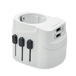Adaptateur de chargeur universel personnalisé PRO Light avec 2x USB et 3 pôles Matières : ABS Couleurs : blanc