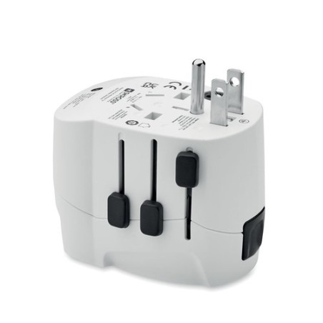 Adaptateur de chargeur universel personnalisé PRO Light avec 2x USB et 3 pôles Matières : ABS Couleurs : blanc personnalisable a