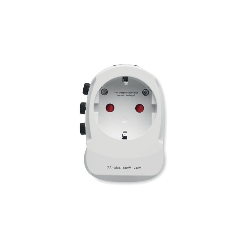 Adaptateur de chargeur universel personnalisé PRO Light avec 2x USB et 3 pôles Matières : ABS Couleurs : blanc cadeau entreprise