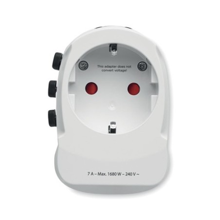 Adaptateur de chargeur universel personnalisé PRO Light avec 2x USB et 3 pôles Matières : ABS Couleurs : blanc cadeau entreprise