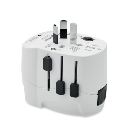 Adaptateur de chargeur universel personnalisé PRO Light avec 2x USB et 3 pôles Matières : ABS Couleurs : blanc impression haute 