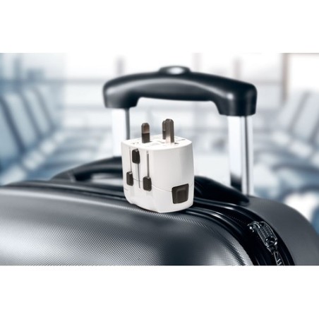 Adaptateur de chargeur universel personnalisé PRO Light avec 2x USB et 3 pôles Matières : ABS Couleurs : blanc marquage laser ul